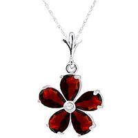 Garnet and Diamond Flower Petal Pendant Necklace 2.2ctw in 9ct White Gold