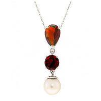 Garnet and Pearl Hourglass Pendant Necklace 1.75ct in 9ct White Gold