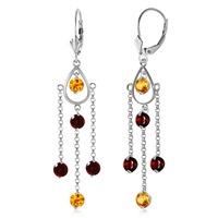 Garnet and Citrine Faro Drop Earrings 3.0ctw in 9ct White Gold