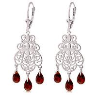 Garnet Trilogy Briolette Drop Earrings 3.75ctw in 9ct White Gold