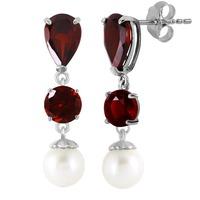 Garnet and Pearl Droplet Earrings 3.5ctw in 9ct White Gold