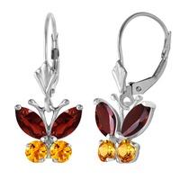 Garnet and Citrine Butterfly Drop Earrings 1.24ctw in 9ct White Gold