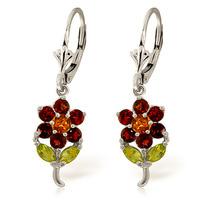 Garnet, Citrine and Peridot Flower Petal Drop Earrings 2.12ctw in 9ct White Gold