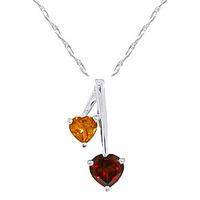 Garnet and Citrine Twin Pendant Necklace 1.4ctw in 9ct White Gold