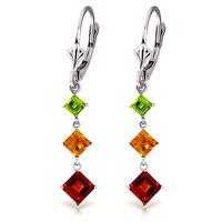 Garnet, Peridot and Citrine Three Stone Drop Earrings 4.8ctw in 9ct White Gold