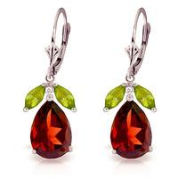 Garnet and Peridot Drop Earrings 13.0ctw in 9ct White Gold