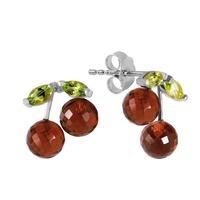 Garnet and Peridot Cherry Drop Stud Earrings 2.9ctw in 9ct White Gold