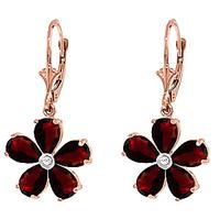 Garnet and Diamond Flower Petal Drop Earrings 4.4ctw in 9ct Rose Gold