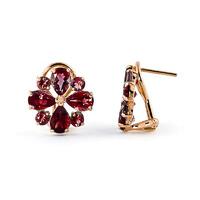 Garnet Sunflower Stud Earrings 4.85ctw in 9ct Rose Gold