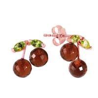 Garnet and Peridot Cherry Drop Stud Earrings 2.9ctw in 9ct Rose Gold