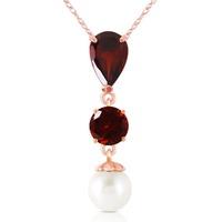 Garnet and Pearl Hourglass Pendant Necklace 5.25ctw in 9ct Rose Gold