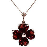 Garnet Four Leaf Clover Heart Pendant Necklace 3.8ctw in 9ct Rose Gold