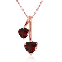 Garnet Twin Heart Pendant Necklace 1.4ctw in 9ct Rose Gold