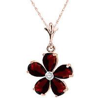 Garnet and Diamond Flower Petal Pendant Necklace 2.2ctw in 9ct Rose Gold