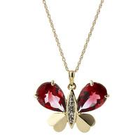 Garnet and Diamond Butterfly Pendant Necklace 7.0ctw in 9ct Gold