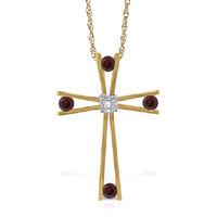 Garnet and Diamond Cross Pendant Necklace 0.4ctw in 9ct Gold