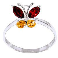 Garnet and Citrine Butterfly Ring 0.6ctw in 9ct White Gold