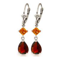 Garnet and Citrine Droplet Earrings 4.5ctw in 9ct White Gold