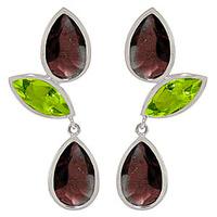 garnet and peridot petal drop earrings 136ctw in 9ct white gold