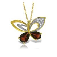 Garnet and Diamond Butterfly Pendant Necklace 3.5ctw in 9ct Gold