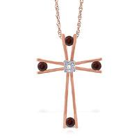 Garnet and Diamond Cross Pendant Necklace 0.4ctw in 9ct Rose Gold