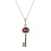 Garnet Key Charm Pendant Necklace 0.5ct in 9ct White Gold