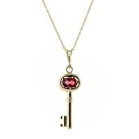 Garnet Key Charm Pendant Necklace 0.5ct in 9ct Gold