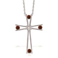 Garnet and Diamond Cross Pendant Necklace 0.4ctw in 9ct White Gold