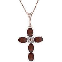 Garnet and Diamond Rio Cross Pendant Necklace 1.73ctw in 9ct Rose Gold