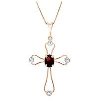 Garnet and Diamond Venetian Cross Pendant Necklace 0.45ct in 9ct Rose Gold