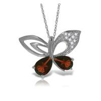 Garnet and Diamond Butterfly Pendant Necklace 3.5ctw in 9ct White Gold