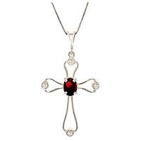 garnet and diamond venetian cross pendant necklace 045ct in 9ct white  ...