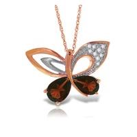 Garnet and Diamond Butterfly Pendant Necklace 3.5ctw in 9ct Rose Gold