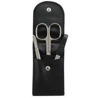 German Made 3 Piece Steel Travel Manicure Set in Black Leather Pouch