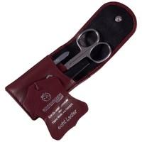 German Made 3 Piece Stainless Steel Travel Manicure Set in Burgundy Leather Pouch