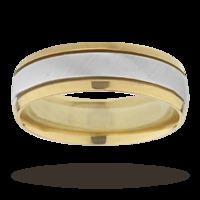 Gents 9ct gold two tone 6mm fancy court wedding band - Ring Size S