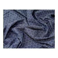 Geometric Chicken Wire Grid Print Cotton Canvas Dress Fabric Stone on Navy Blue