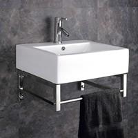 Genoa Wall Mounted Ceramic Belfast Sink with Stainless Modern Mount and Tap