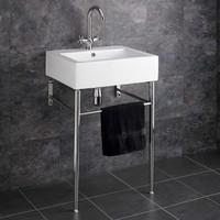 Genoa Floor Mounted Belfast White Washbasin with Stainless Steel Stand Set