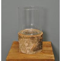 Gerda Glass & Birch Wood Lantern (29cm) Candle Holder by Rustic