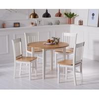 genoa 100cm oak and white drop leaf extending dining table set with ch ...