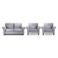 Geoffrey Velvet 3 Seater Sofa and 2 Armchair Suite Silver