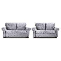 Geoffrey Velvet 3 and 2 Seater Sofa Suite Silver