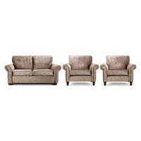 Geoffrey Velvet 3 Seater Sofa and 2 Armchair Suite Truffle