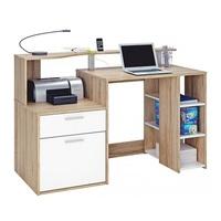 Georgia Computer Desk In Brushed Oak And Pearl White With 1 Door