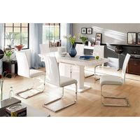 genisimo high gloss dining table with 6 white dining chairs