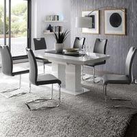 genisimo high gloss dining table with 6 grey koln chairs