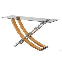 Gemini Console Table In Clear Glass Top With Oak And Chrome Base