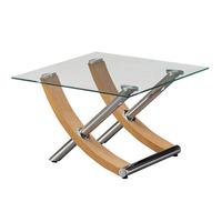 Gemini Lamp Table In Clear Glass Top With Oak And Chrome Base