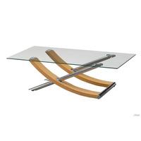 Gemini Coffee Table In Clear Glass Top With Oak And Chrome Base